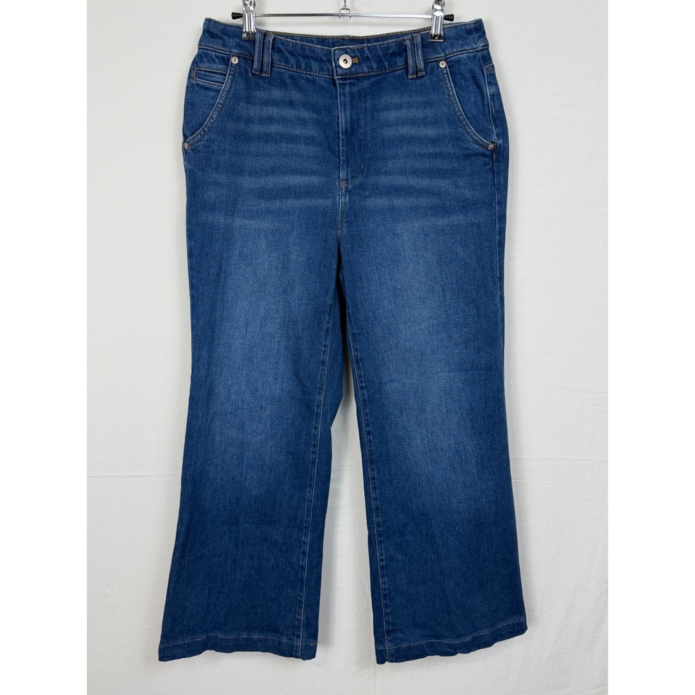 J. Jill Women Cotton Jeans 8 Blue High Rise Wide Leg Cropped Stretch Denim